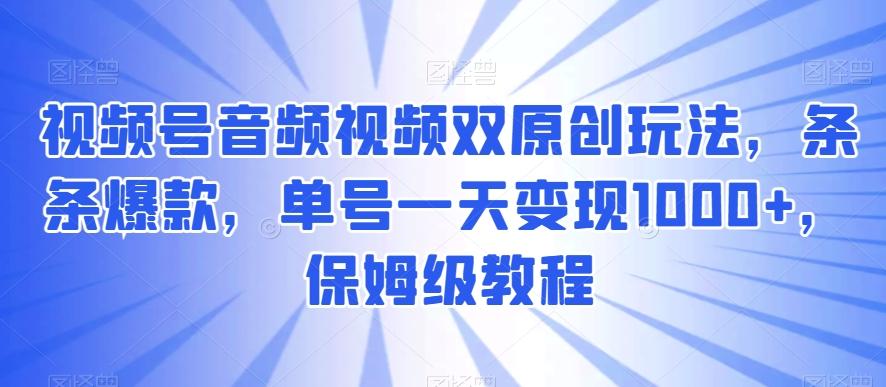 视频号音频视频双原创玩法，条条爆款，单号一天变现1000+，保姆级教程【揭秘】-九洲网