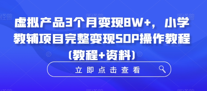 虚拟产品3个月变现8W+，小学教辅项目完整变现SOP操作教程(教程+资料)-九洲网