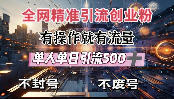 全网独家引流创业粉，有操作就有流量，单人单日引流500+，不封号、不费号-九洲网