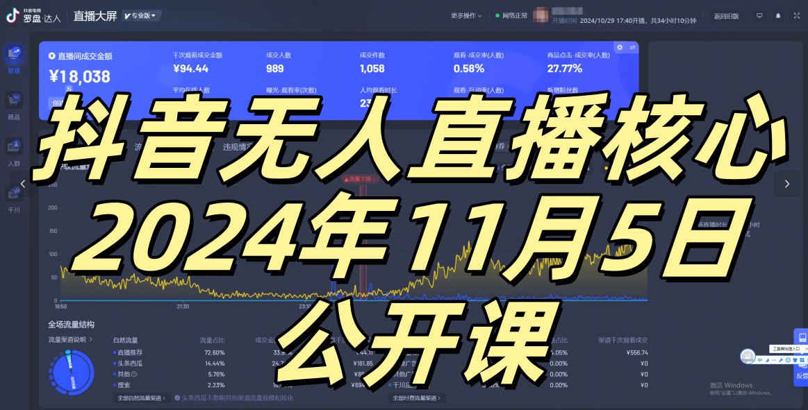 抖音无人直播核心公开课，咸鱼翻身小白可做带有睡后收入月入过万太简单【揭秘】-九洲网