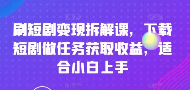 刷短剧变现拆解课，下载短剧做任务获取收益，适合小白上手-九洲网
