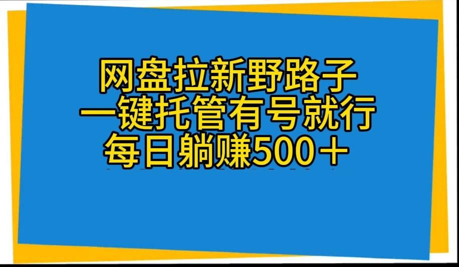 网盘拉新野路子，一键托管有号就行，全自动代发视频，每日躺赚500＋-九洲网