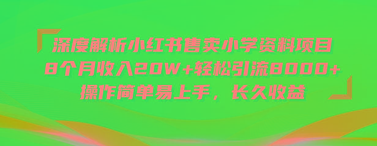 深度解析小红书售卖小学资料项目 8个月收入20W+轻松引流8000+操作简单...-九洲网