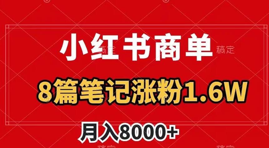 小红书商单最新玩法，8篇笔记涨粉1.6w，作品制作简单，月入8000+【揭秘】-九洲网