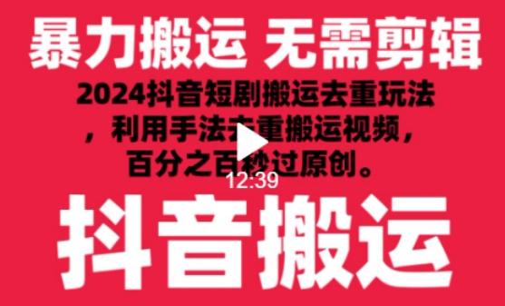 2024最新抖音搬运技术，抖音短剧视频去重，手法搬运，利用工具去重，达到秒过原创的效果【揭秘】-九洲网