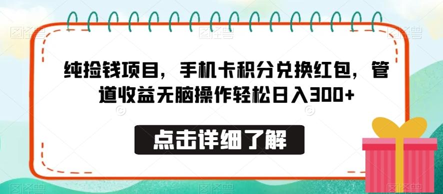 纯捡钱项目，手机卡积分兑换红包，管道收益无脑操作轻松日入300+-九洲网