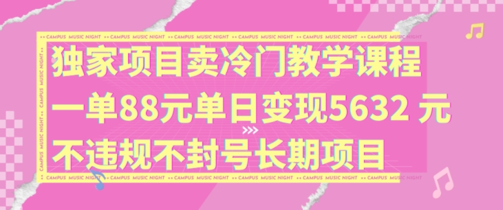 独家项目卖冷门教学课程一单88元单日变现5632元违规不封号长期项目【揭秘】-九洲网
