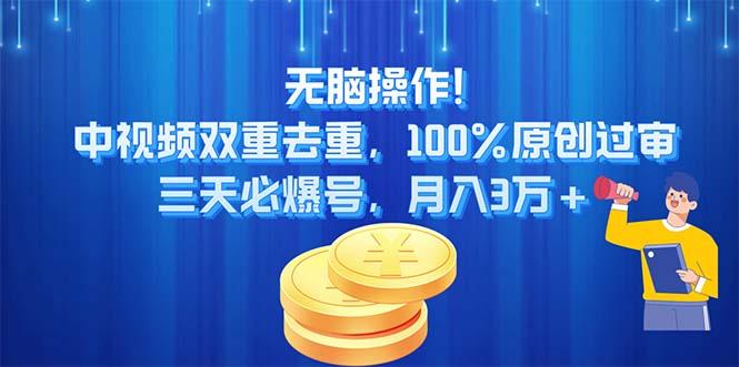 无脑操作!中视频双重去重，100%原创过审，三天必爆号，月入3万+-九洲网