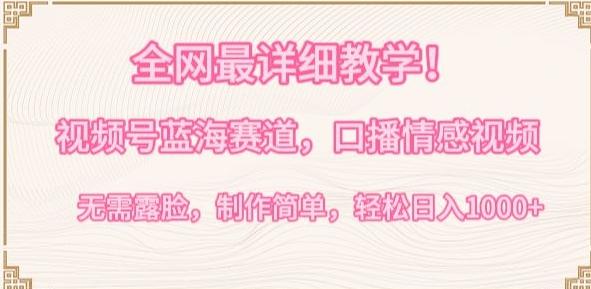 全网最详细教学，视频号蓝海赛道，口播情感视频，无需露脸，制作简单，轻松实现日入1000+【揭秘】-九洲网