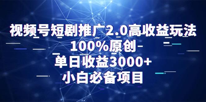 视频号短剧推广2.0高收益玩法，100%原创，单日收益3000+，小白必备项目-九洲网
