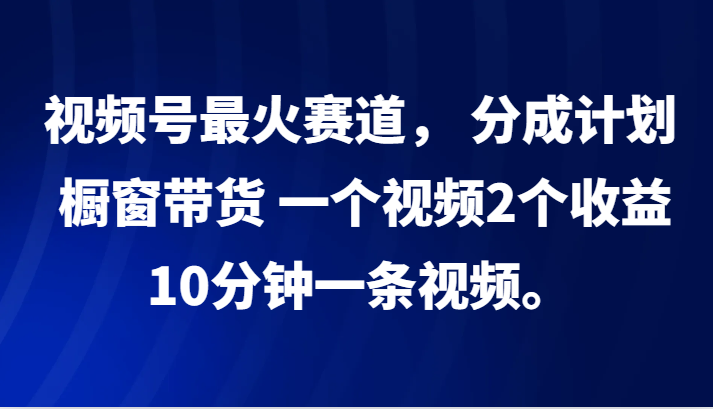 视频号最火赛道， 分成计划， 橱窗带货，一个视频2个收益，10分钟一条视频。-九洲网