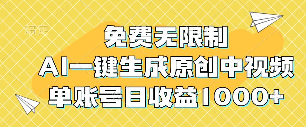 免费无限制，AI一键生成原创中视频，单账号日收益1000+-九洲网