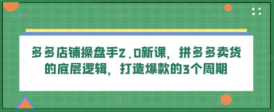 多多店铺操盘手2.0新课，拼多多卖货的底层逻辑，打造爆款的3个周期-九洲网