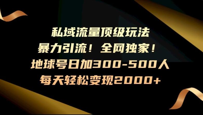 暴力引流，全网独家，地球号日加300-500人，私域流量顶级玩法，每天轻松变现2000+-九洲网