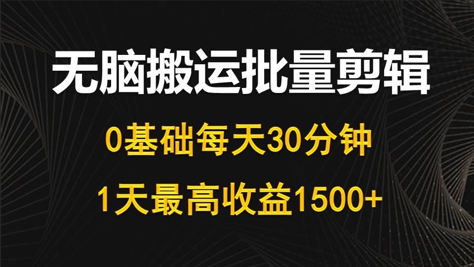 (10008期)每天30分钟，0基础无脑搬运批量剪辑，1天最高收益1500+-九洲网