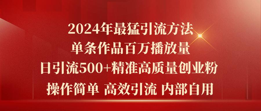 2024年最猛暴力引流方法，单条作品百万播放 单日引流500+高质量精准创业粉-九洲网