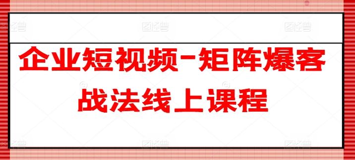 企业短视频-矩阵爆客战法线上课程-九洲网