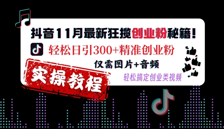 抖音11月最新狂揽创业粉秘籍，轻松日引300+精准创业粉，仅需图片+音频，轻松搞定创业类视频-九洲网