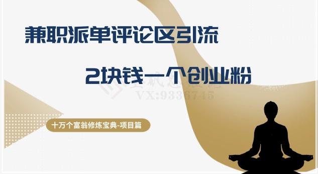 十万个富翁修炼宝典之11.兼职派单评论区引流，2块钱一个创业粉-九洲网