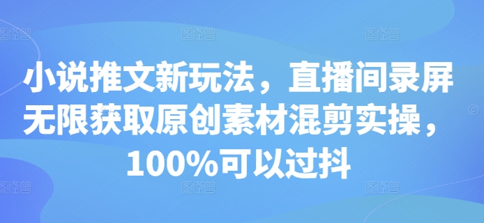 小说推文新玩法，直播间录屏无限获取原创素材混剪实操，100%可以过抖-九洲网