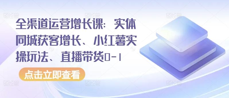 全渠道运营增长课：实体同城获客增长、小红薯实操玩法、直播带货0-1-九洲网