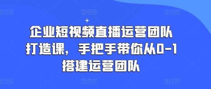 企业短视频直播运营团队打造课，手把手带你从0-1搭建运营团队-九洲网