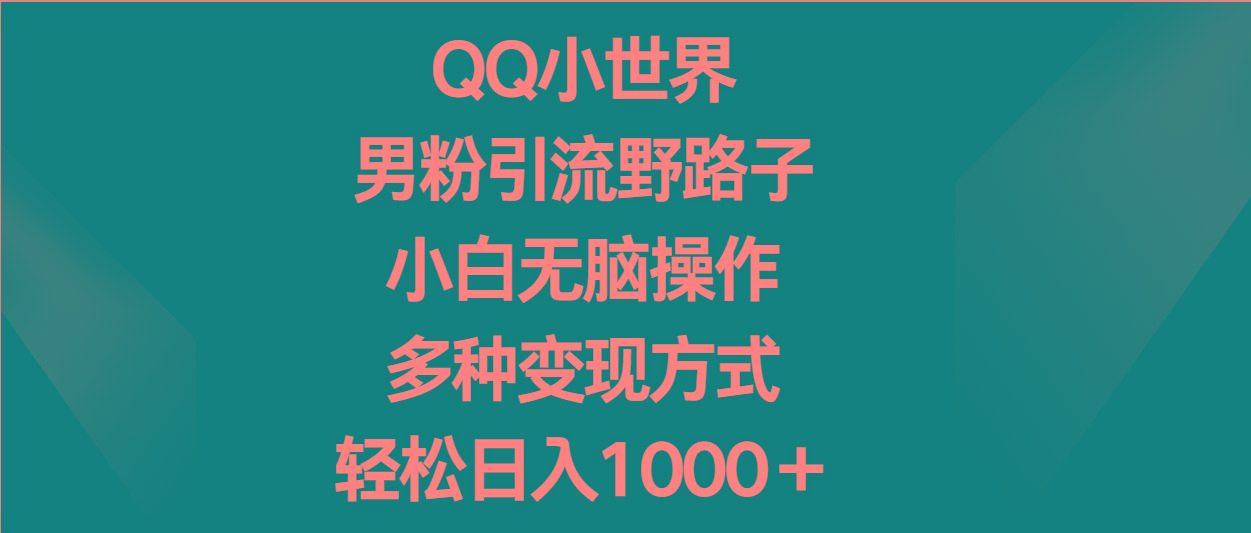 QQ小世界男粉引流野路子，小白无脑操作，多种变现方式轻松日入1000＋-九洲网