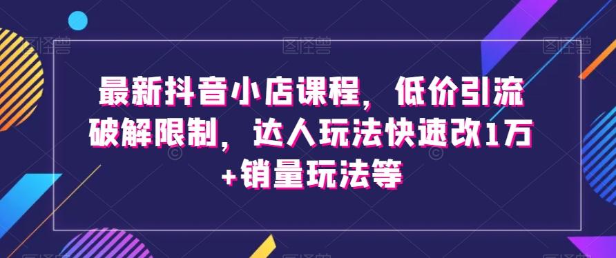 最新抖音小店课程，低价引流破解限制，达人玩法快速改1万+销量玩法等-九洲网