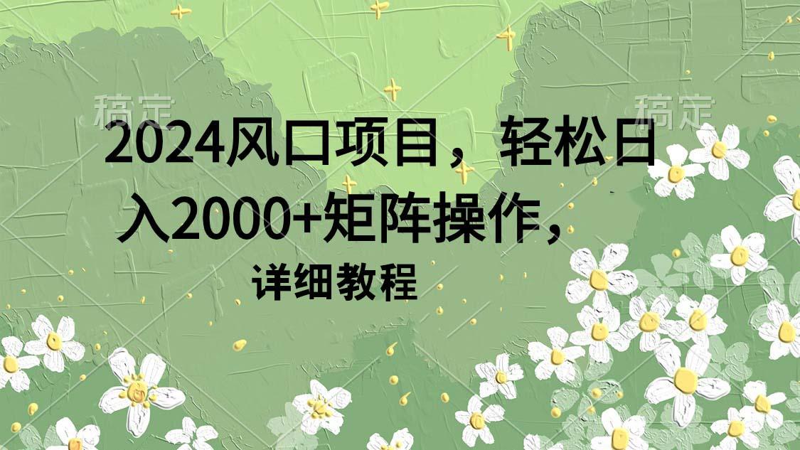 (9652期)2024风口项目，轻松日入2000+矩阵操作，详细教程-九洲网