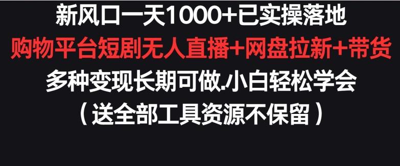 新风口一天1000+已实操落地购物平台短剧无人直播+网盘拉新+带货多种变现长期可做【揭秘】-九洲网