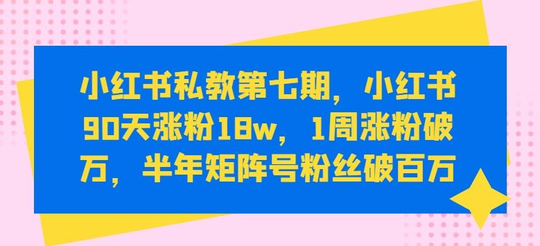 小红书私教第七期，小红书90天涨粉18w，1周涨粉破万，半年矩阵号粉丝破百万-九洲网