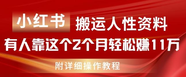 小红书搬运人性资料，有人靠这个2个月轻松赚11w，附教程【揭秘】-九洲网