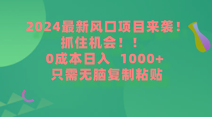 (9899期)2024最新风口项目来袭，抓住机会，0成本一部手机日入1000+，只需无脑复...-九洲网