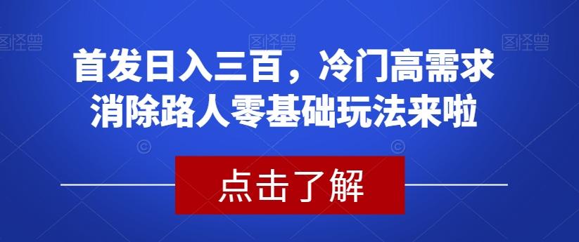 首发日入三百，冷门高需求消除路人零基础玩法来啦【揭秘】-九洲网