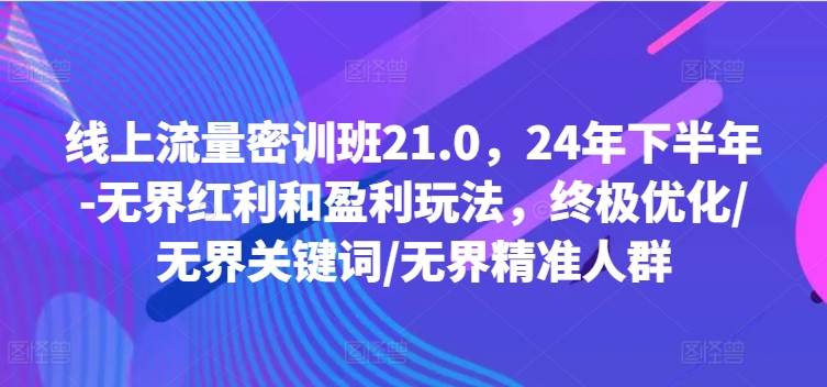 线上流量密训班21.0，24年下半年-无界红利和盈利玩法，终极优化/无界关键词/无界精准人群-九洲网