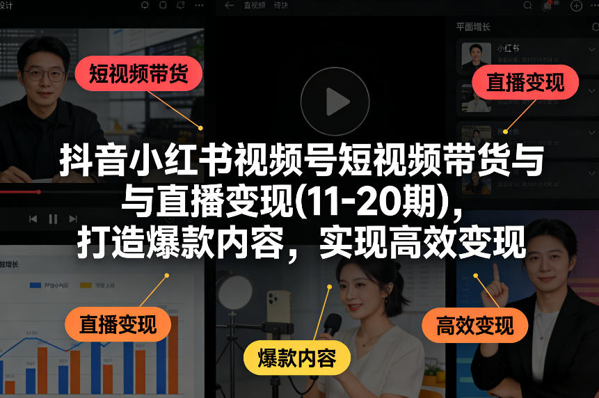 抖音小红书视频号短视频带货与直播变现(10-20期)，打造爆款内容，实现高效变现（更新）-九洲网