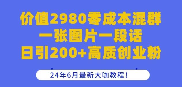价值2980零成本混群一张图片一段话日引200+高质创业粉，24年6月最新大咖教程【揭秘】-九洲网