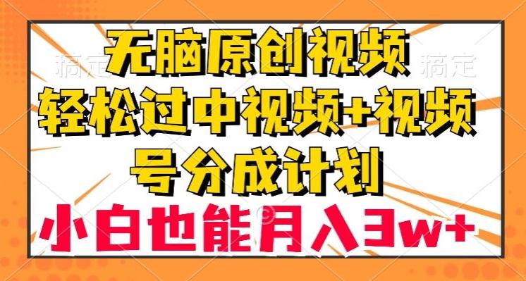 无脑原创视频，轻松过中视频+视频号分成计划，小白也能月入3w+【揭秘】-九洲网