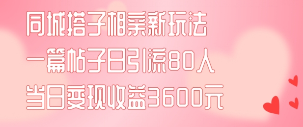 同城搭子相亲新玩法一篇帖子引流80人当日变现3600元(项目教程+实操教程)【揭秘】-九洲网