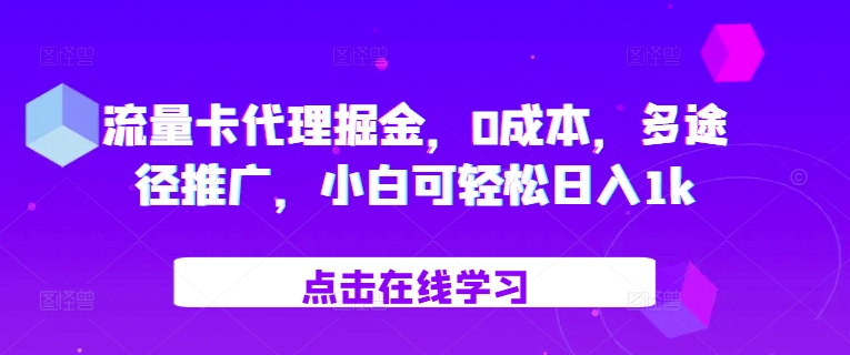 流量卡代理掘金，0成本，多途径推广，小白可轻松日入1k-九洲网