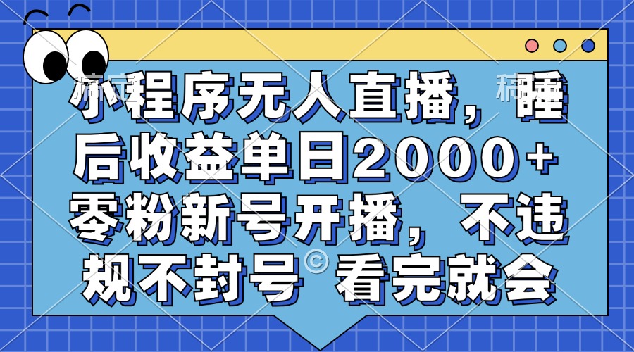 小程序无人直播，睡后收益单日2000+ 零粉新号开播，不违规不封号 看完就会-九洲网