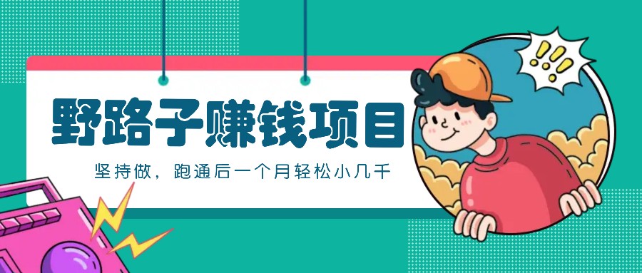 一个人就能操作的野路子赚钱项目，零成本零门槛坚持做，跑通后一个月小几千！-九洲网