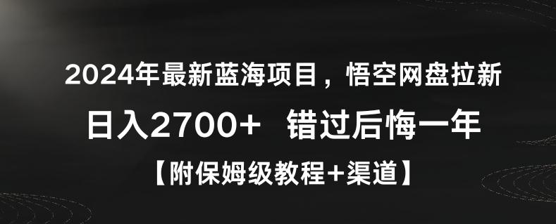 2024年最新蓝海项目，悟空网盘拉新，日入2700+错过后悔一年【附保姆级教程+渠道】【揭秘】-九洲网