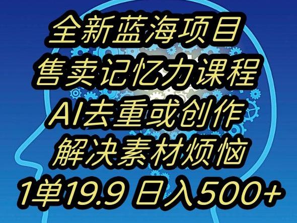 蓝海项目记忆力提升，AI去重，一单19.9日入500+【揭秘】-九洲网