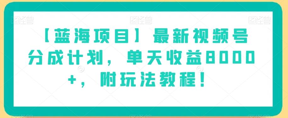 【蓝海项目】最新视频号分成计划，单天收益8000+，附玩法教程！-九洲网