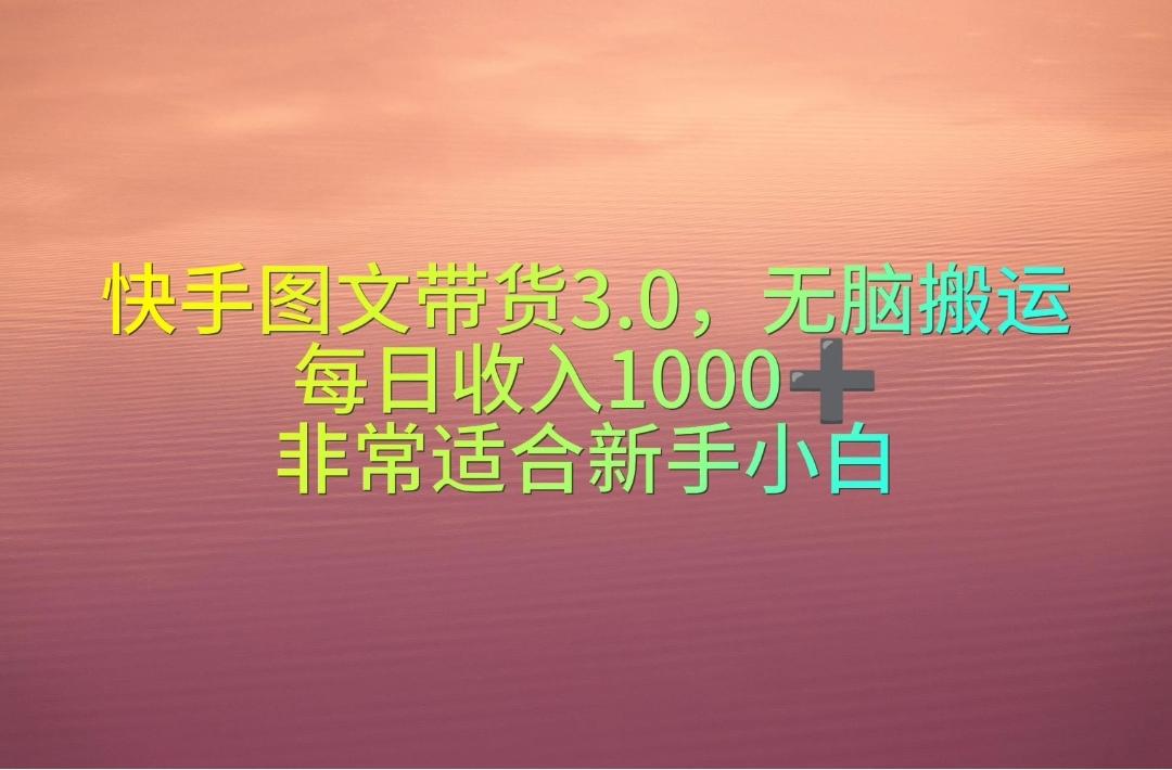 快手图文带货3.0，无脑搬运，每日收入1000＋，非常适合新手小白-九洲网
