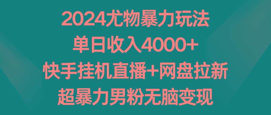 2024尤物暴力玩法 单日收入4000+快手挂机直播+网盘拉新 超暴力男粉无脑变现-九洲网