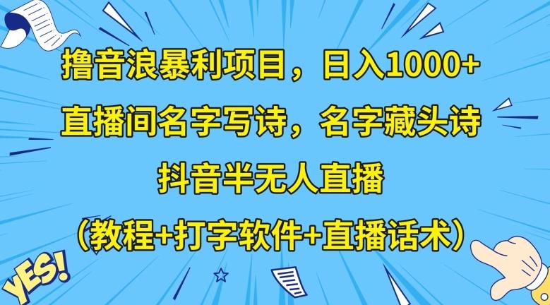 撸音浪暴利项目，日入1000+，直播间名字写诗，名字藏头诗，抖音半无人直播（教程+打字软件+直播话术）【揭秘】-九洲网