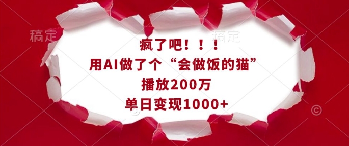 疯了吧！用AI做了个“会做饭的猫”，播放200万，单日变现1k-九洲网