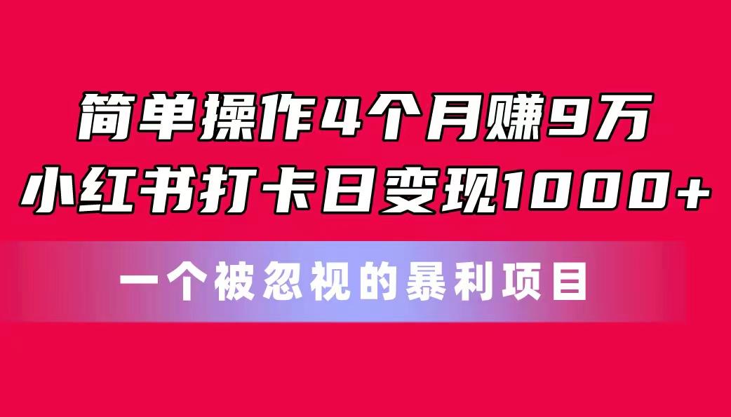 简单操作4个月赚9万！小红书打卡日变现1000+！一个被忽视的暴力项目-九洲网